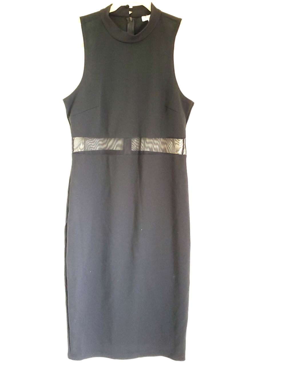 Olivia Matthews Black Sleeveless Mesh-Waist Midi Dress